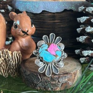 925 Sterling Cotton candy Turquoise ring